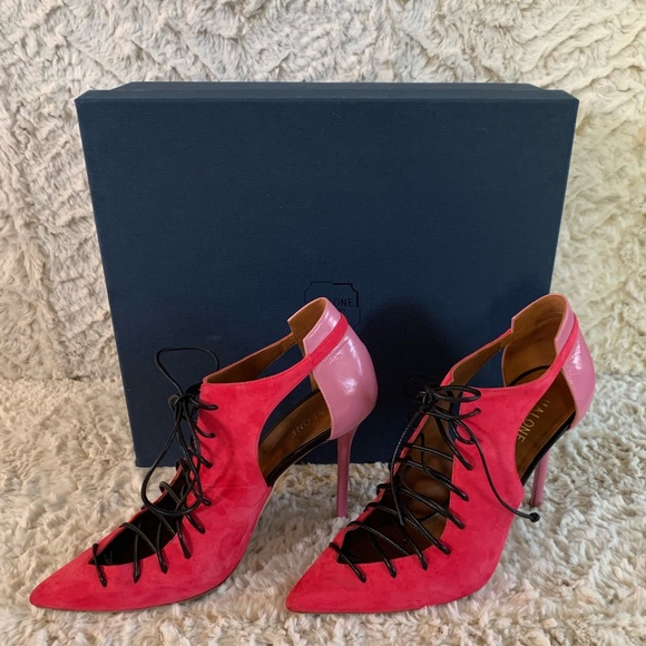 Malone Souliers MONTANA Lace-Up pink suede pumps - Picture 3 of 6